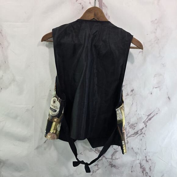 Vintage Tapestry Vest Womens Medium Wine Bottles Black Woven 90s 80s Carpet - Picture 4 of 10